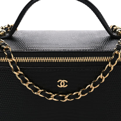 Chanel Calfskin Lizard Embossed Top Handle Vanity With Chain Black 8 of 11
