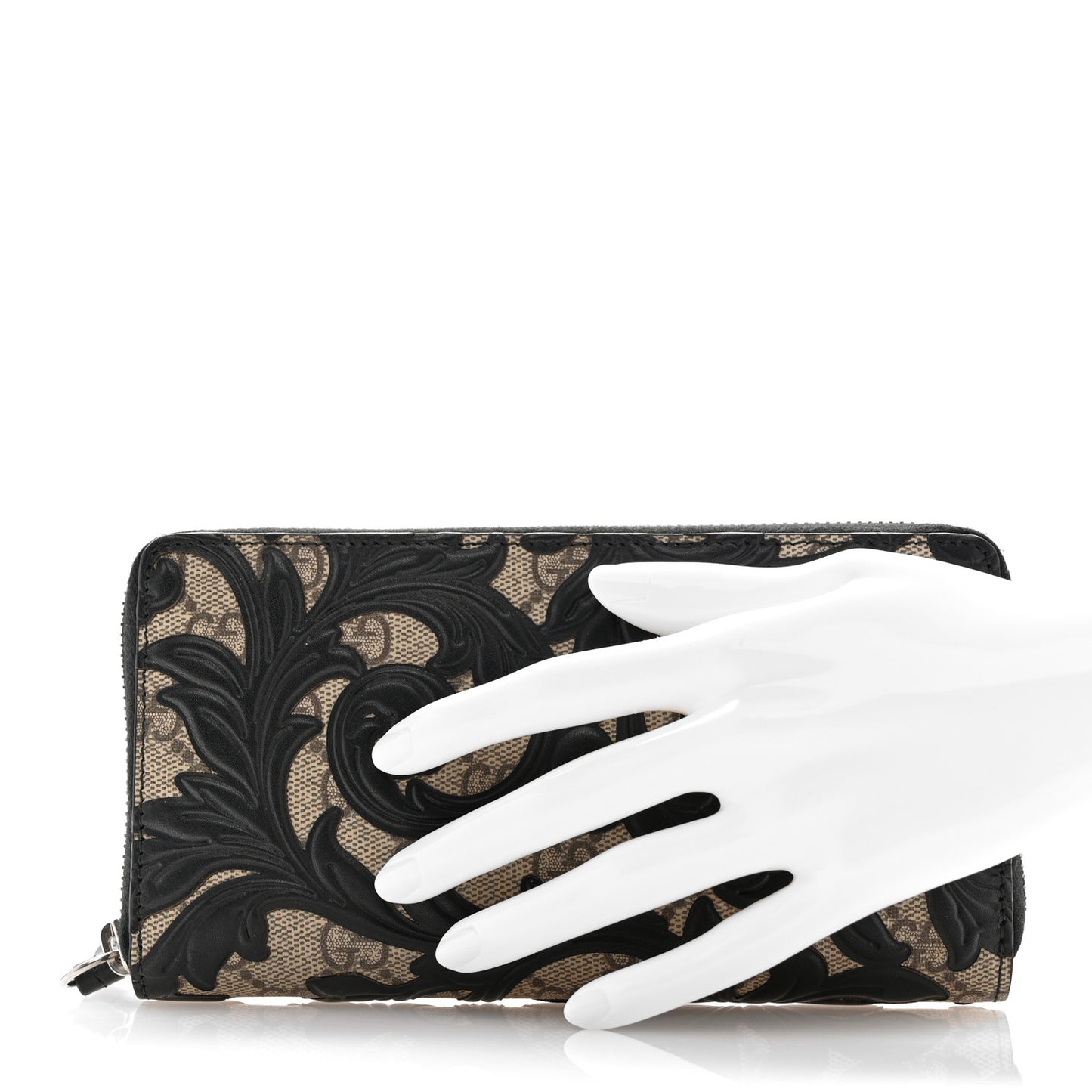GG Supreme Monogram Arabesque Zip Around Wallet Black
