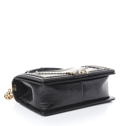 Chanel Crumpled Calfskin Chevron Chain Medium Boy Flap Black 3 of 9