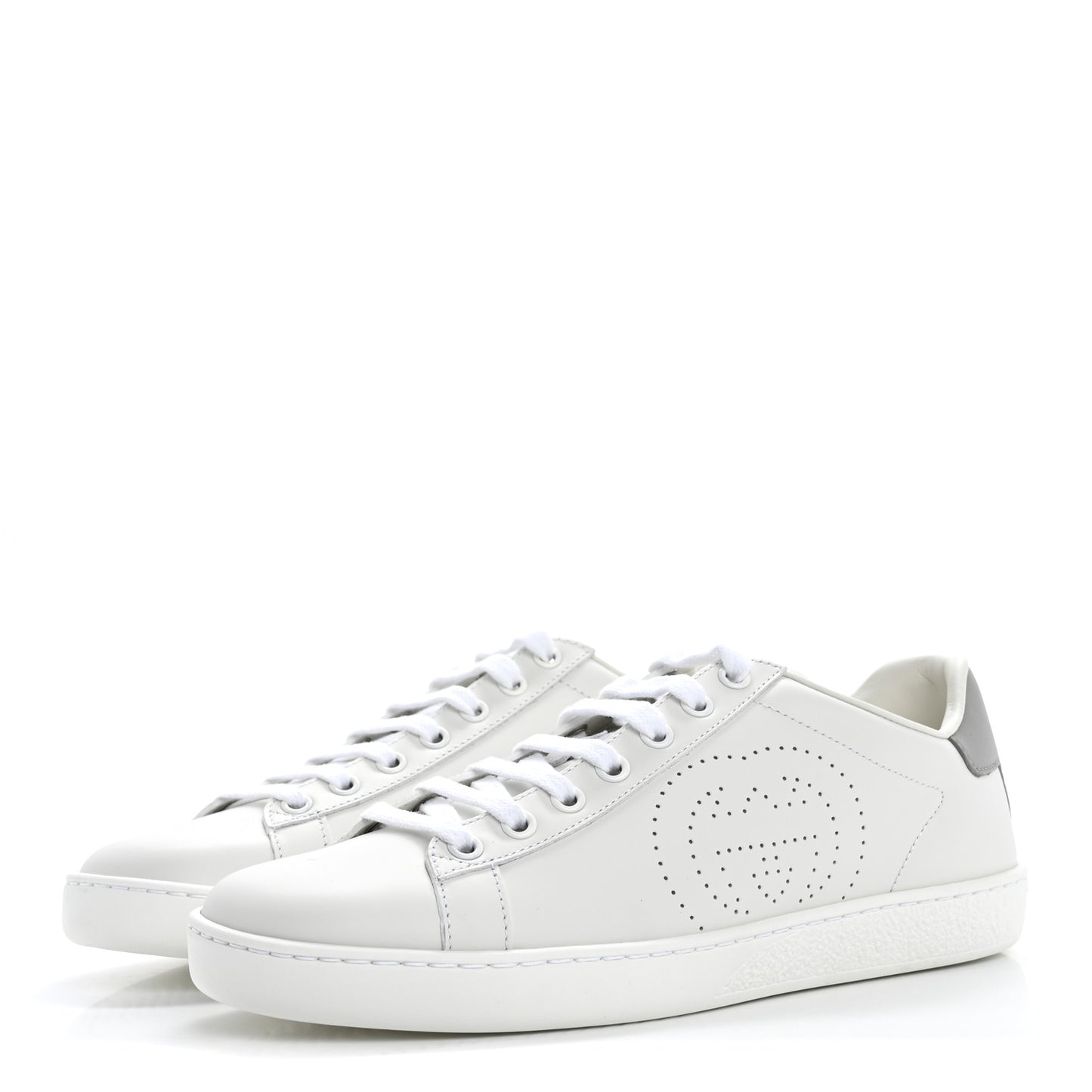 Calfskin Interlocking G Perforated Womens Ace Sneakers 37.5 White Grey Sky
