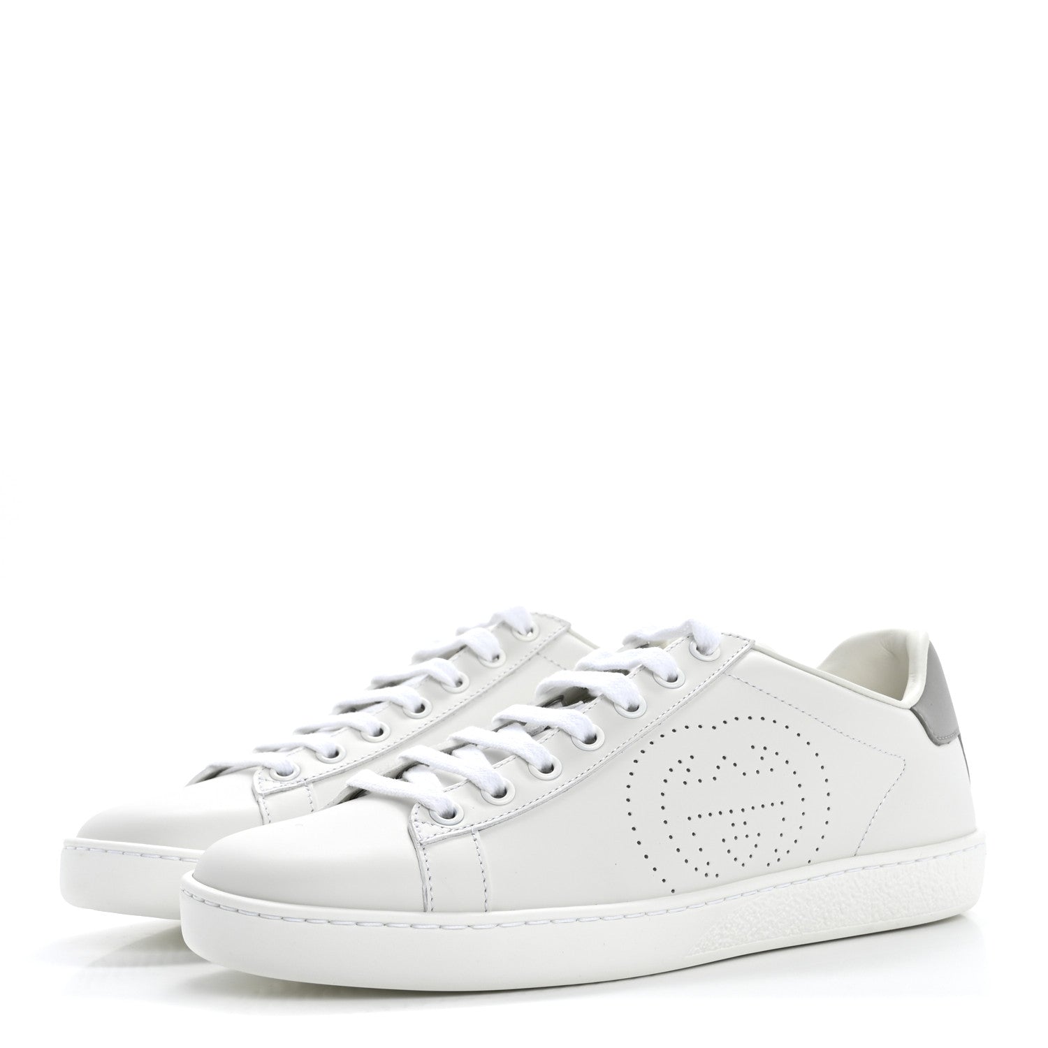 Gucci Calfskin Interlocking G Perforated Womens Ace Sneakers 37.5 White Grey Sky 4 of 10