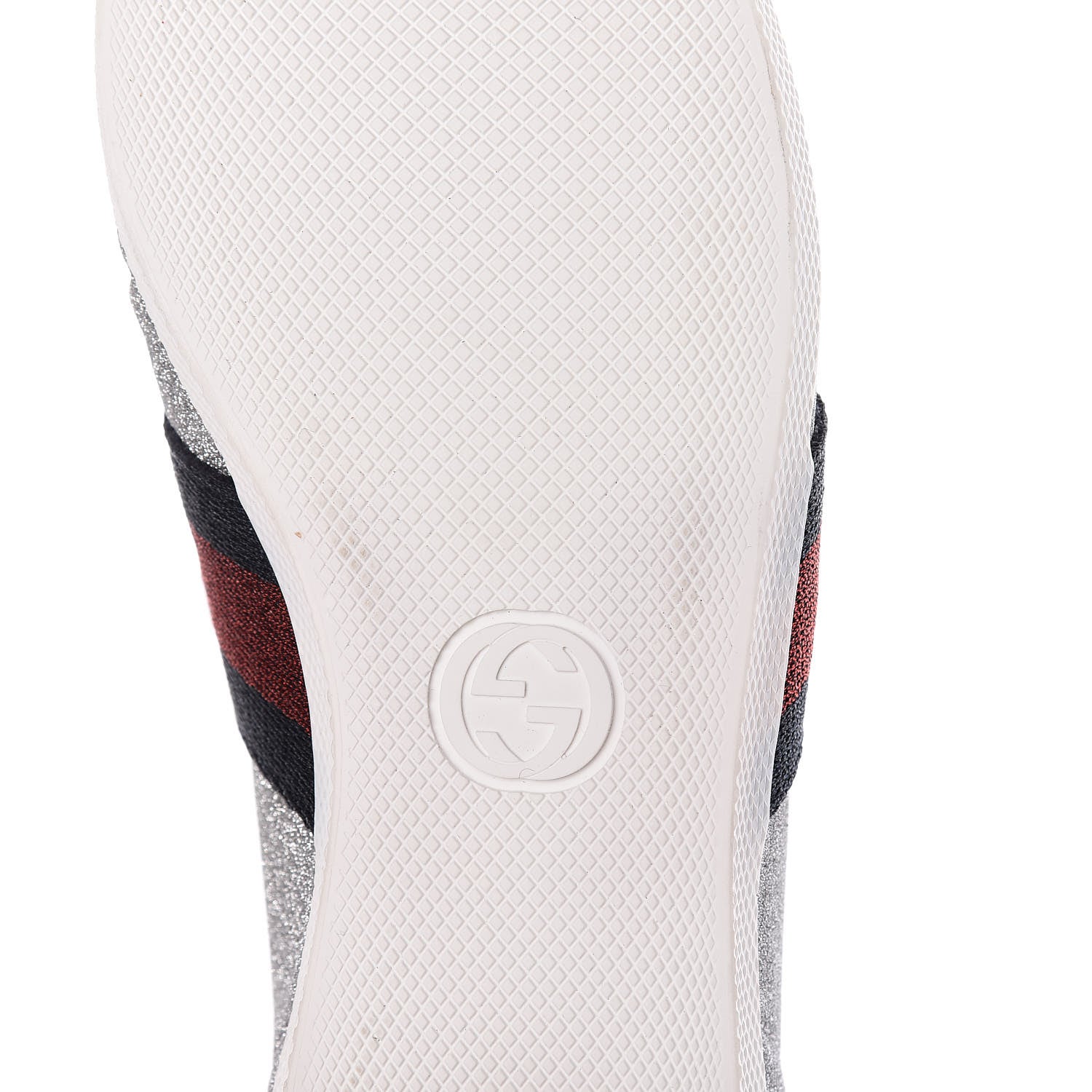 Gucci Glitter Fabric Studded Web Sneakers 36.5 Silver 10 of 11