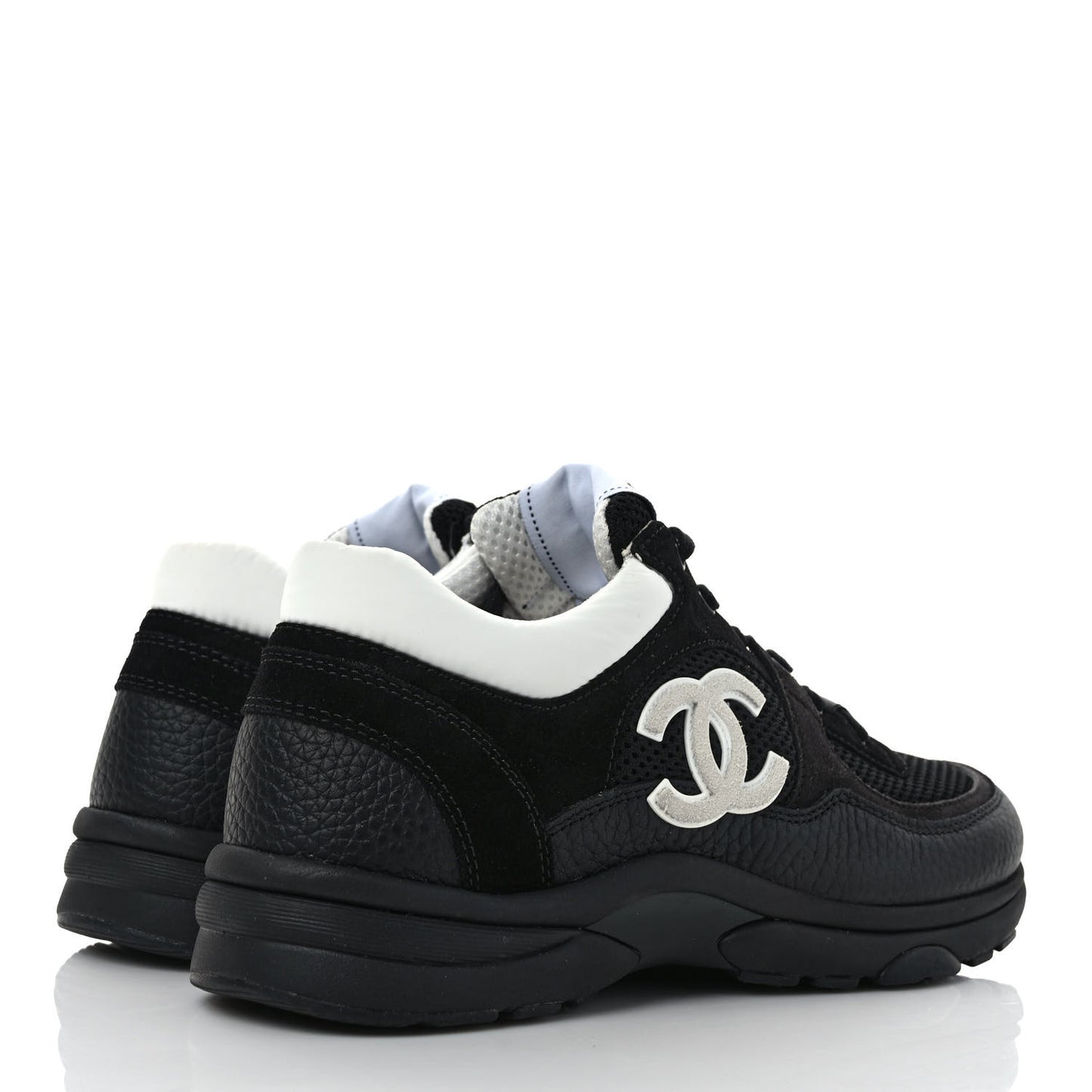 Mesh Suede Grained Calfskin Womens CC Sneakers 39 Black White
