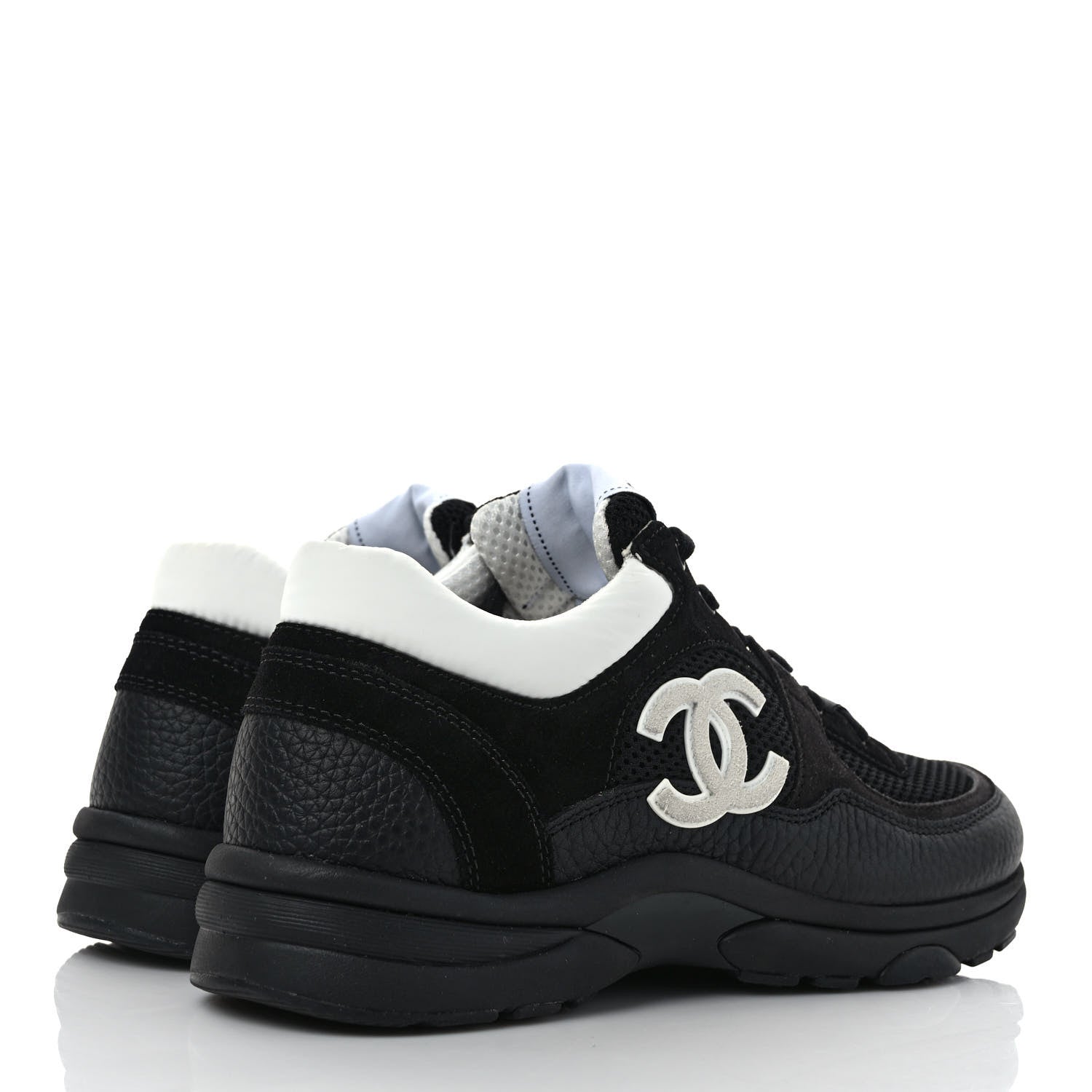Chanel Mesh Suede Grained Calfskin Womens CC Sneakers 39 Black White 4 of 9