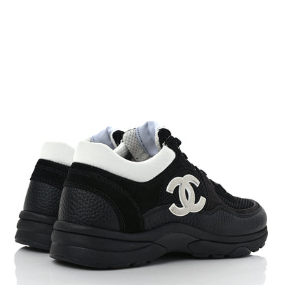 Chanel Mesh Suede Grained Calfskin Womens CC Sneakers 39 Black White 4 of 9