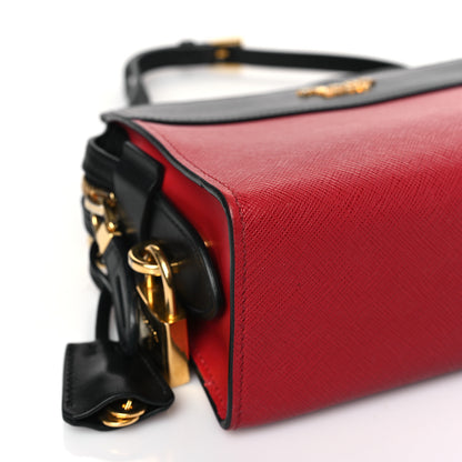Prada Saffiano Soft Calfskin Bandoliera Bag Fuoco Black 7 of 8