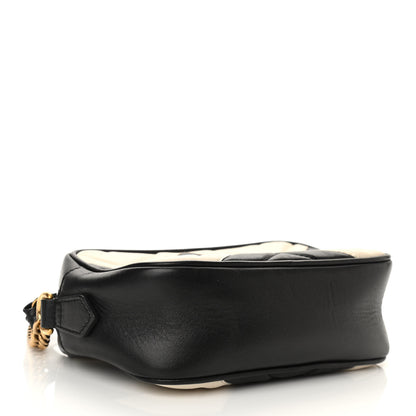 Gucci Calfskin Matelasse Mini GG Marmont Chain Shoulder Bag Black White 4 of 10