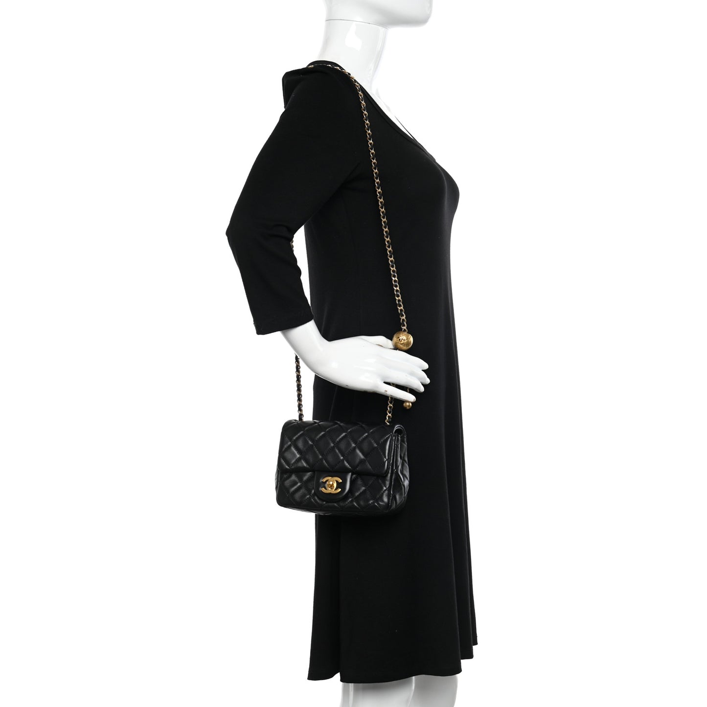 Lambskin Quilted Mini Pearl Crush Flap Black