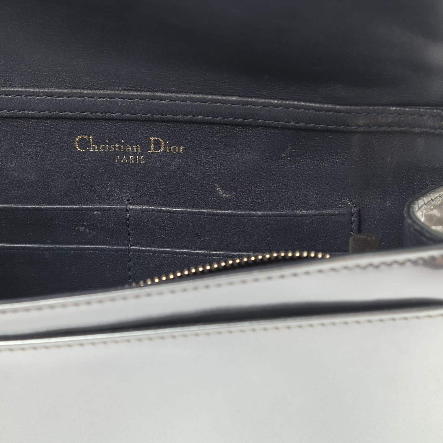 Christian Dior Metallic Patent Micro-Cannage Diorama Wallet on Chain Pouch Silver 5 of 10