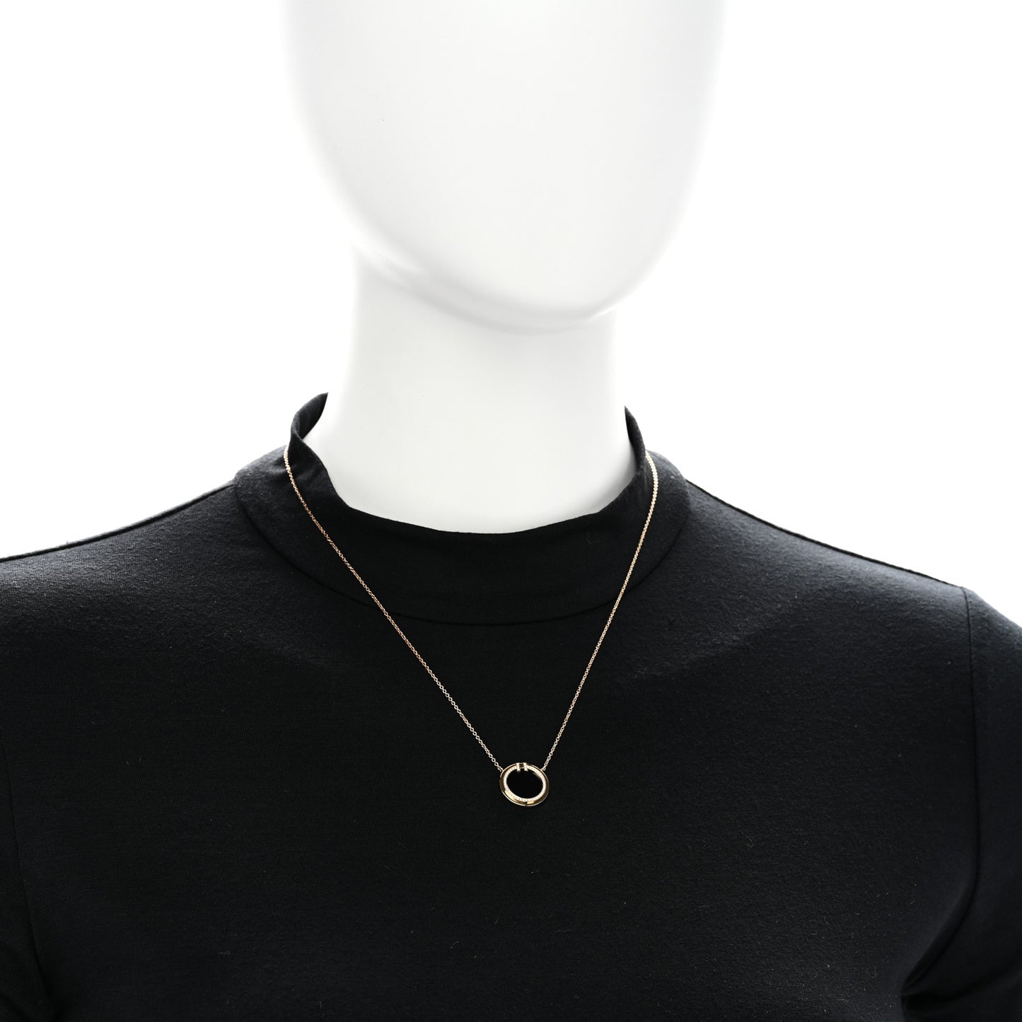 18K Yellow Gold Diamond Black Onyx 16mm T Circle Pendant Necklace