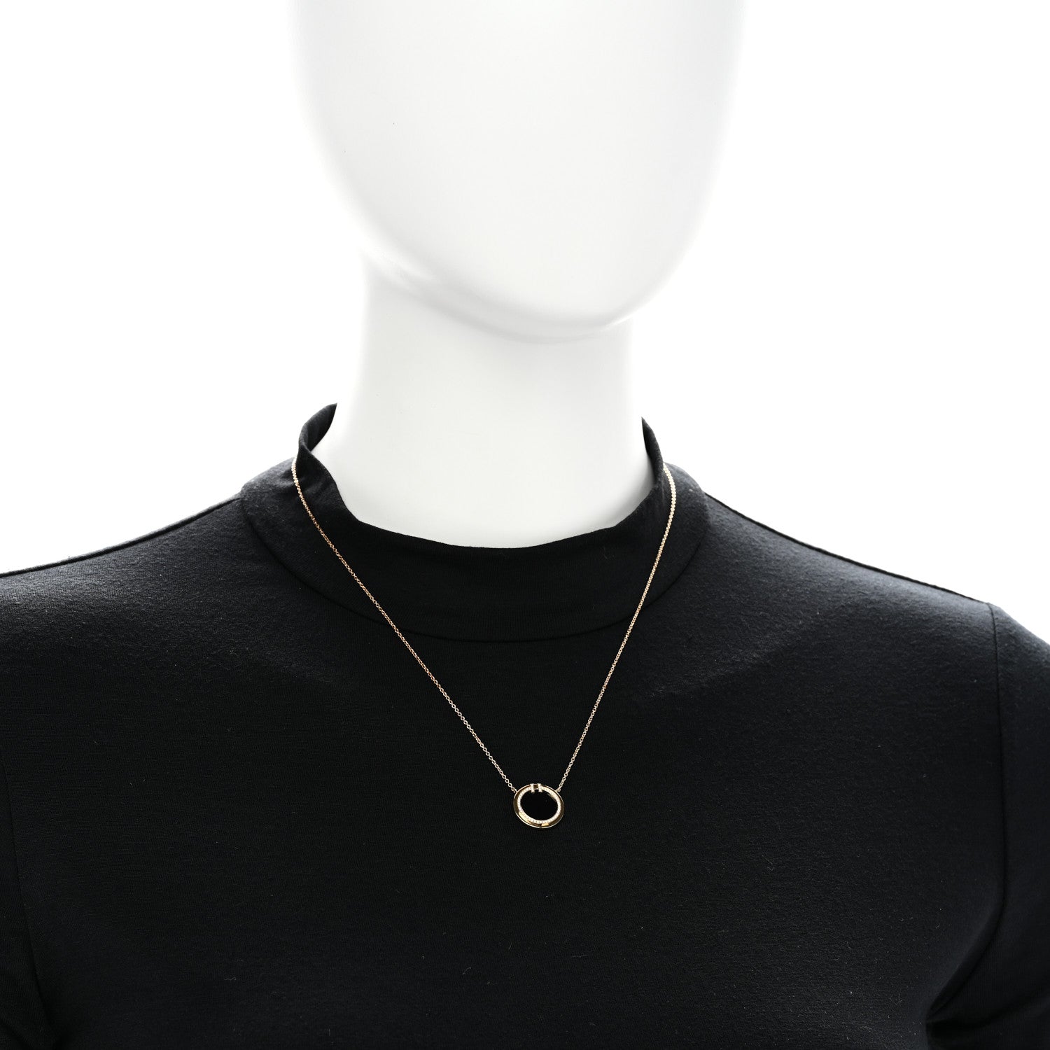 Tiffany 18K Yellow Gold Diamond Black Onyx 16mm T Circle Pendant Necklace 2 of 6