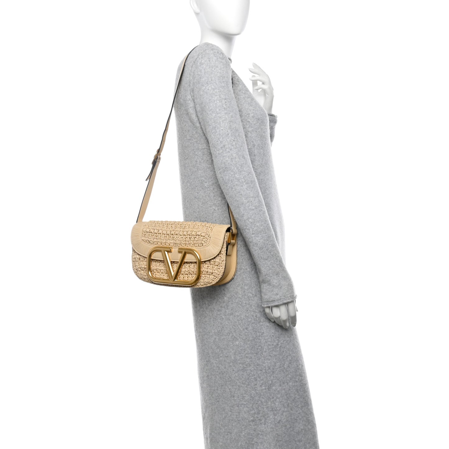 Raffia Braided Supervee Crossbody Bag Beige