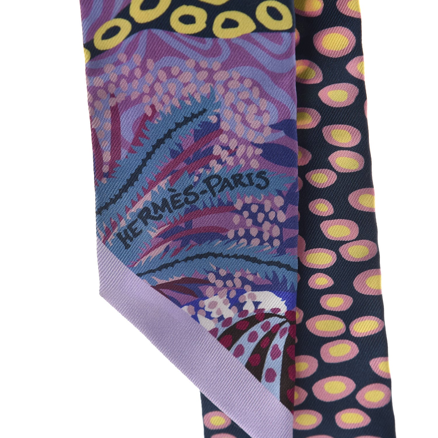 Hermes Silk Under The Waves Twilly Mauve Marine Jaune 5 of 5