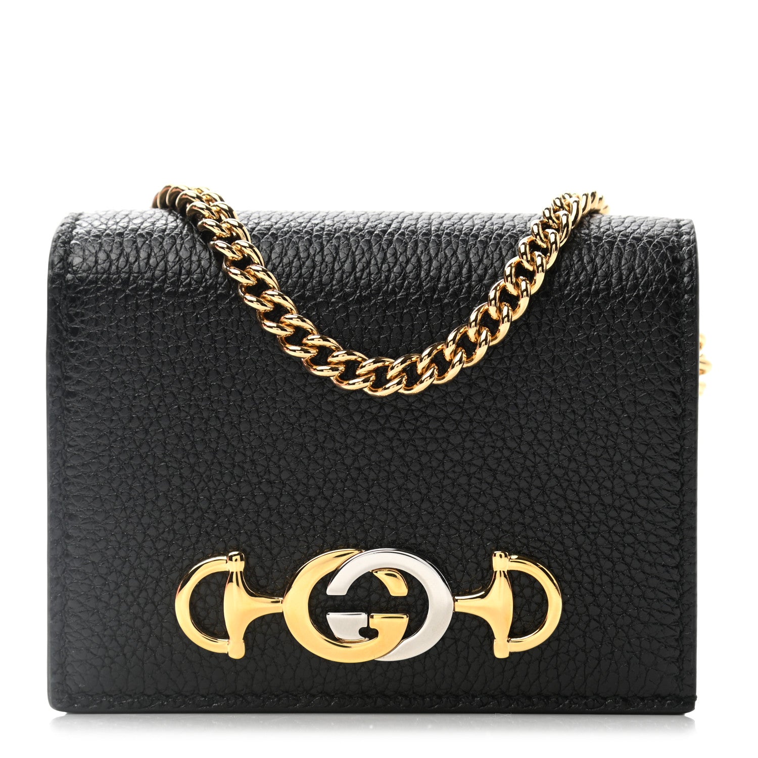 Gucci Grainy Calfskin Zumi Chain Card Case Wallet Black 1 of 7