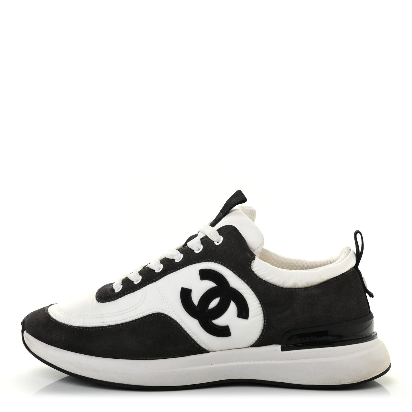 Nylon Suede Calfskin CC Sneakers 39 White Dark Grey