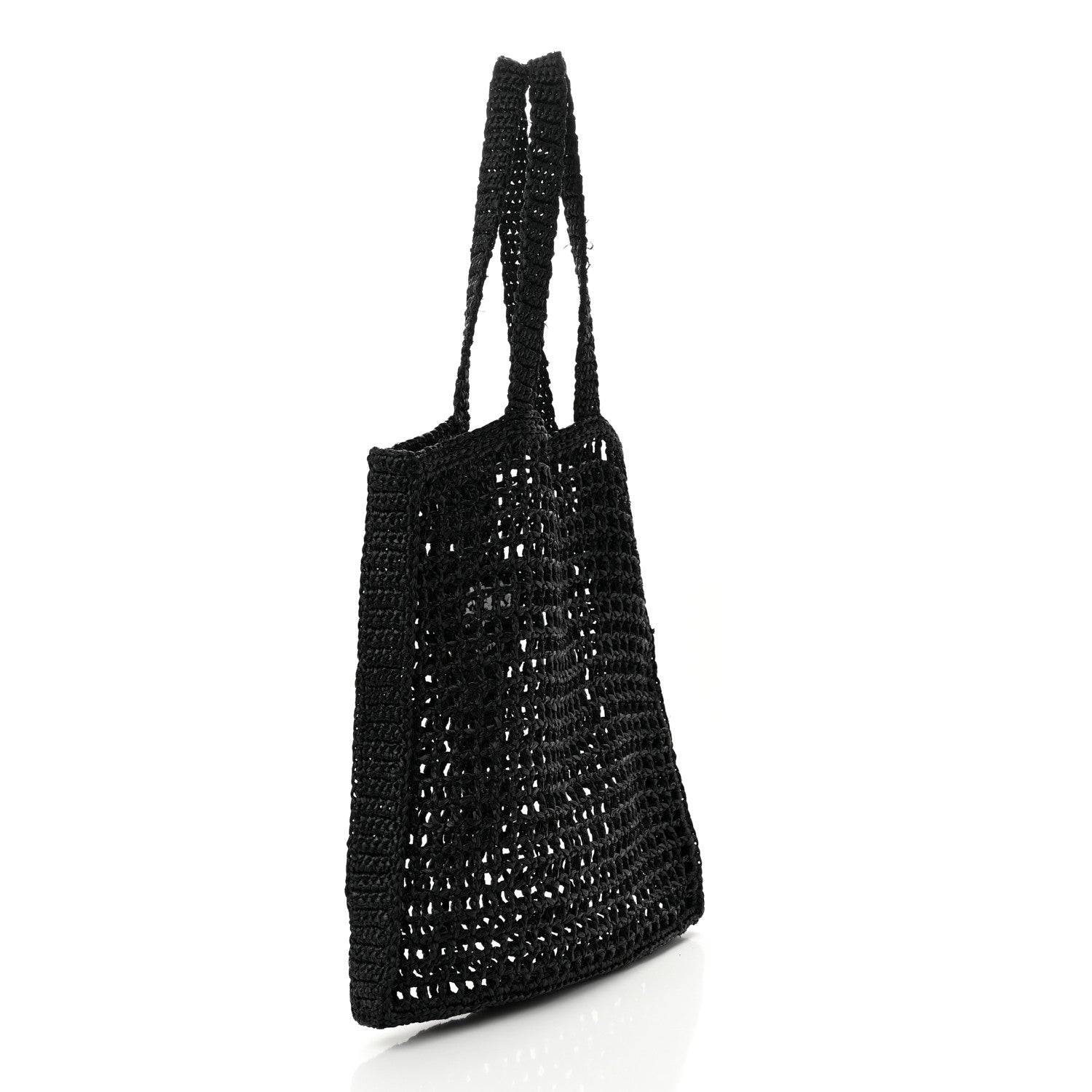 Prada Yarn Raffia Effect Crochet Logo Embroidered Tote Bag Black 3 of 9