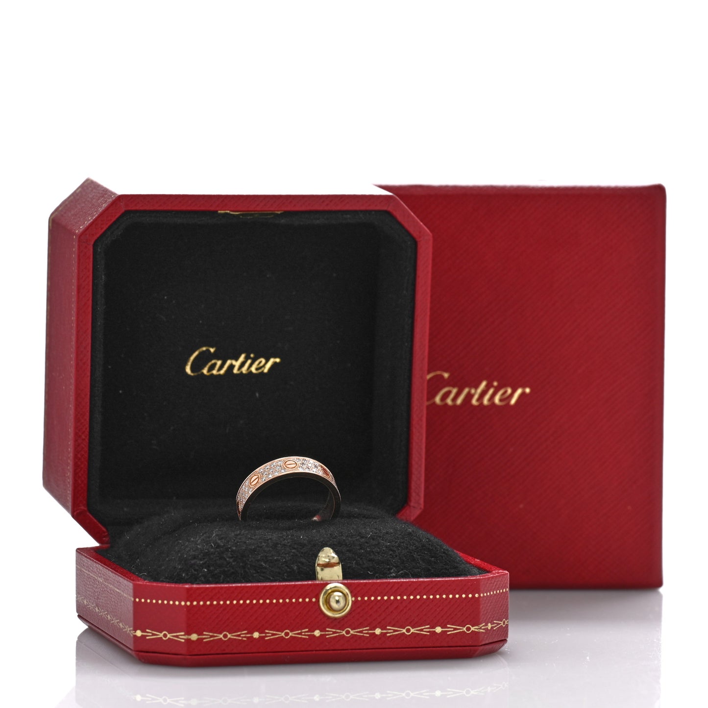 18K Pink Gold Diamond 4mm LOVE Wedding Paved Band Ring 55 7.25