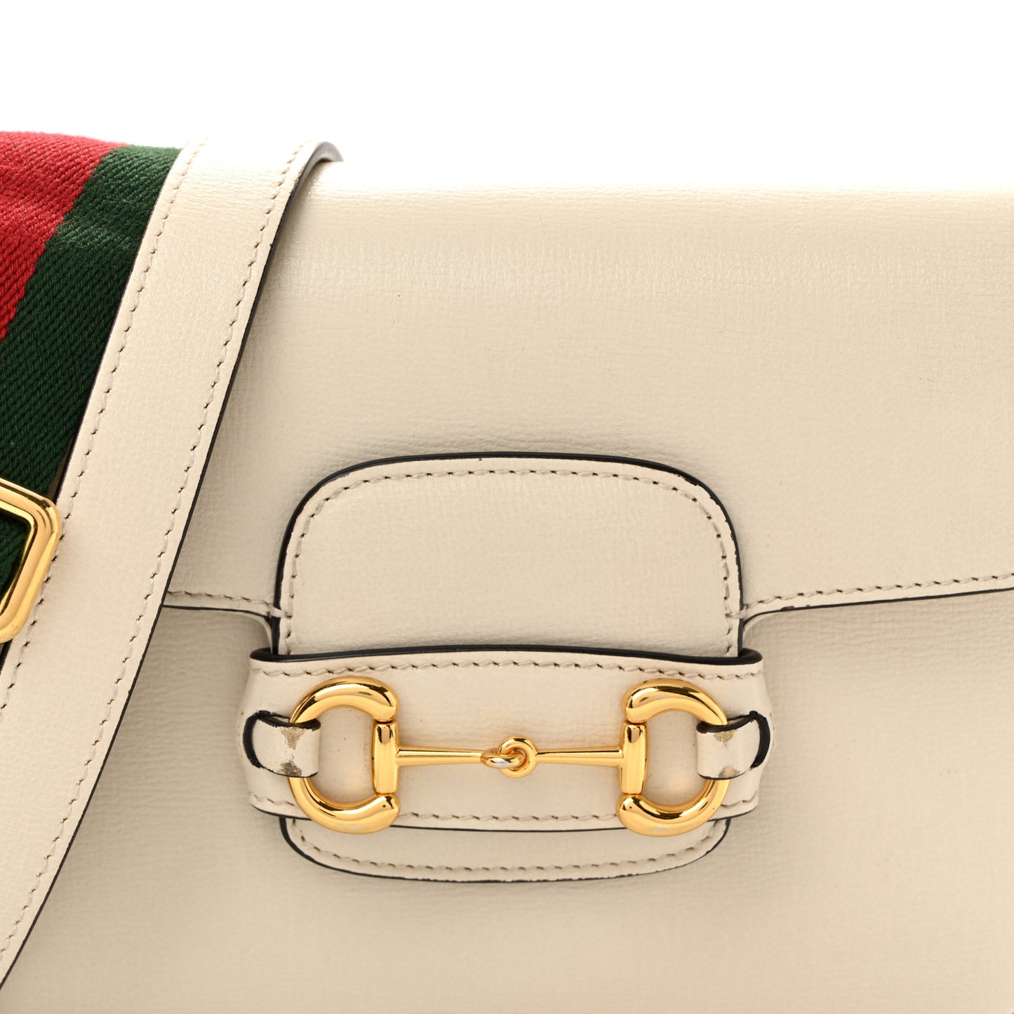 Azalea Calfskin Web Mini Horsebit 1955 Shoulder Bag Mystic White