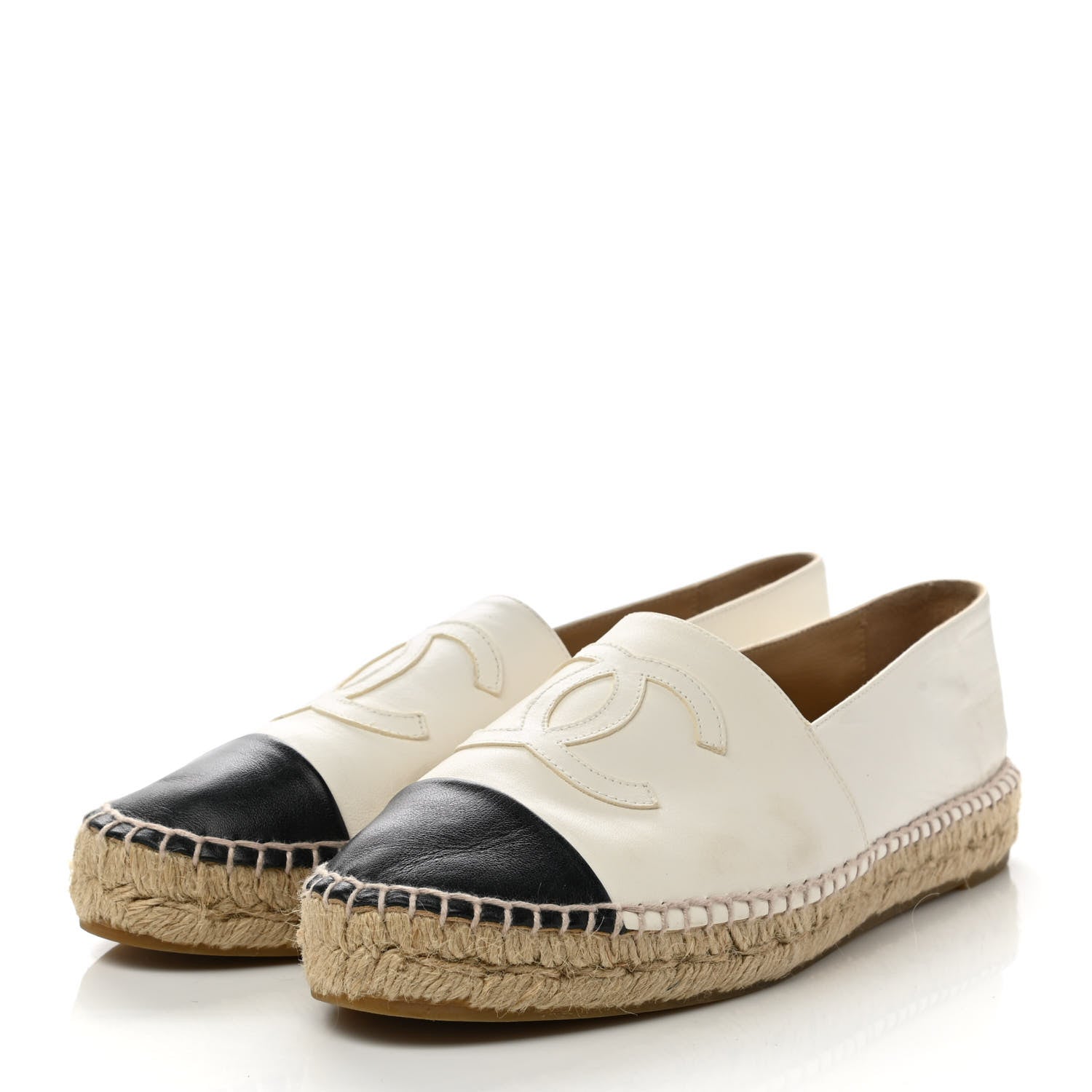 Chanel Calfskin Grosgrain CC Espadrilles 39 Ivory Black 3 of 10