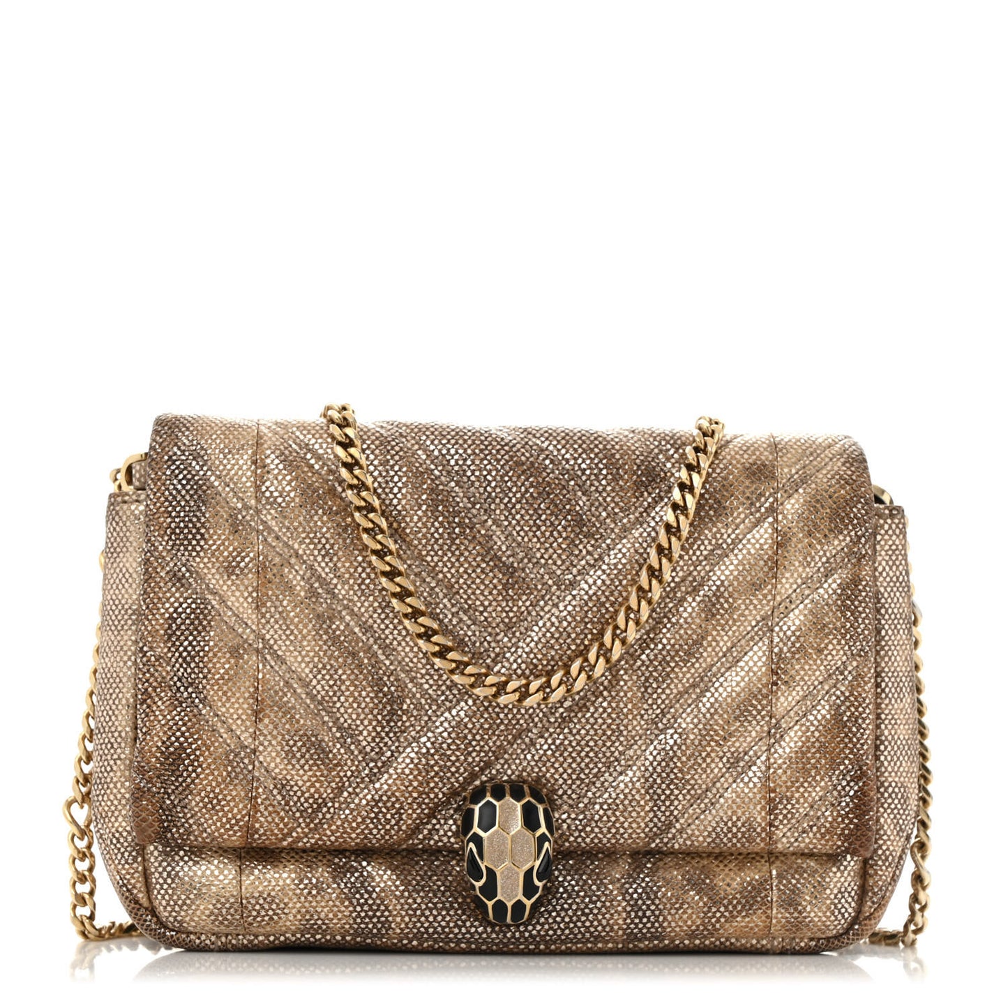 Metallic Karung Matelasse Mini Serpenti Cabochon Crossbody Gold
