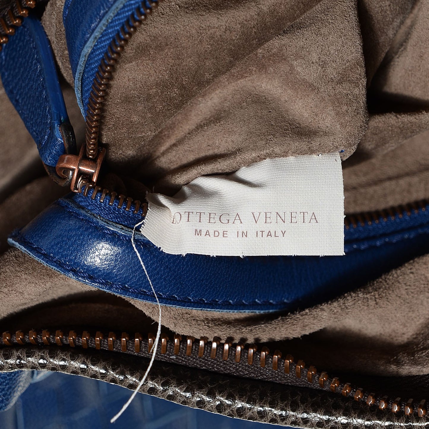 Shiny Goatskin Intrecciato Karung Large Veneta Hobo Cobalt