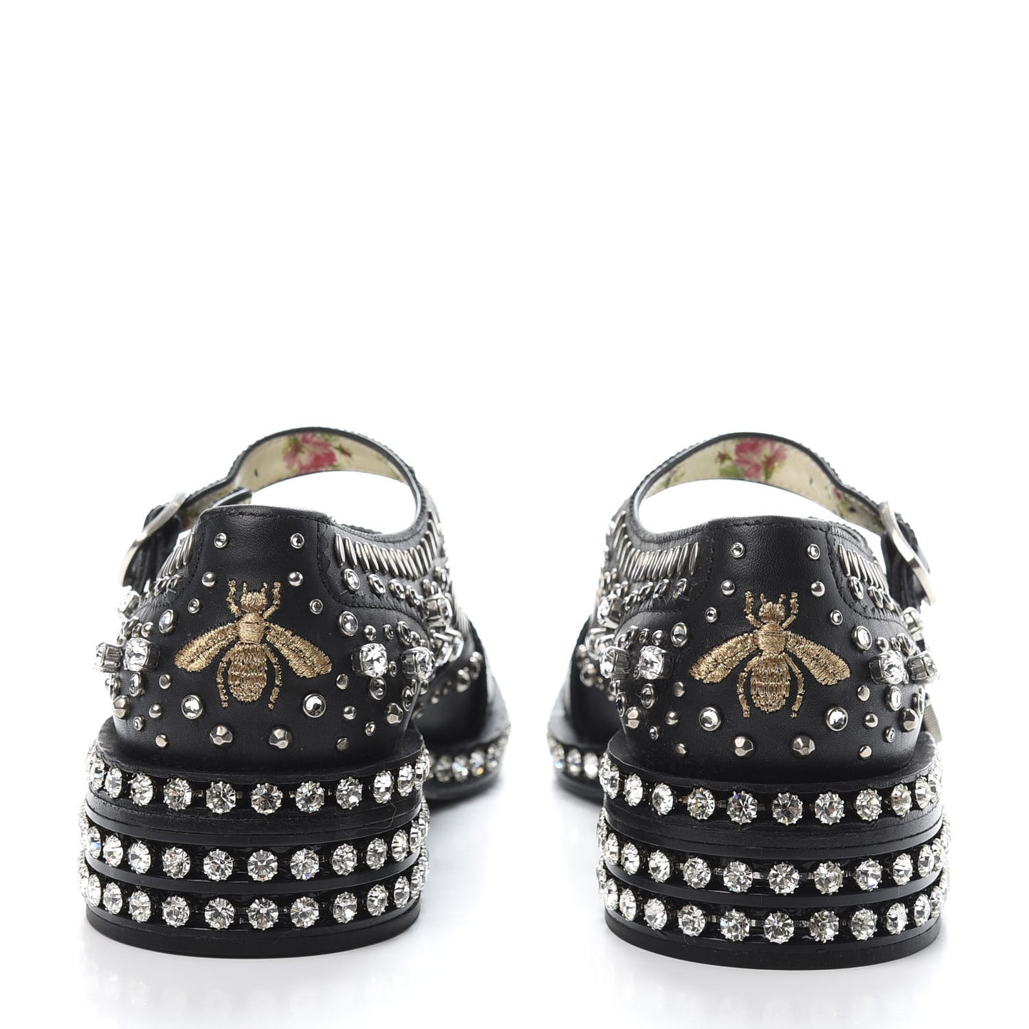 Calfskin Crystal Studded Womens Queercore Brogue Monk Strap Loafers 37.5 Black