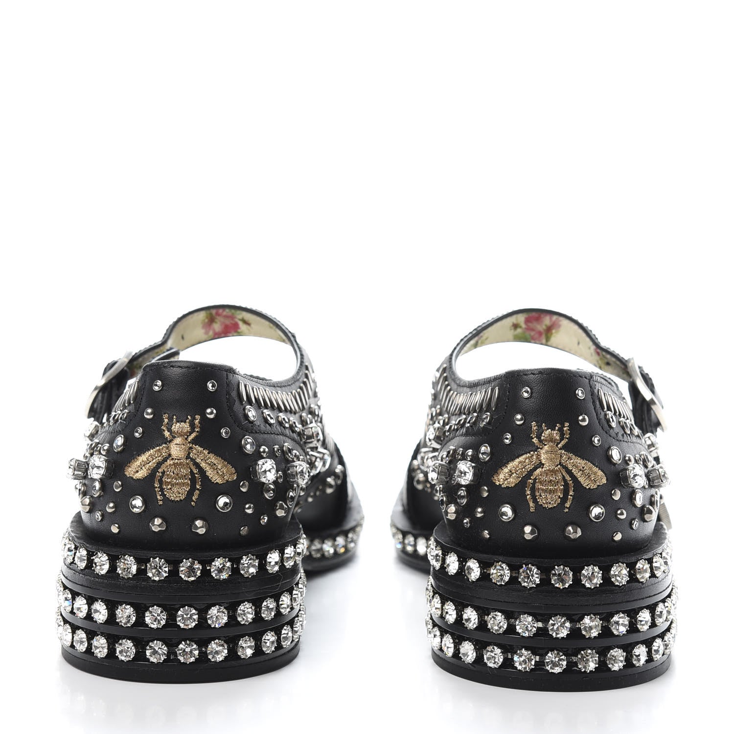 Gucci Calfskin Crystal Studded Womens Queercore Brogue Monk Strap Loafers 37.5 Black 5 of 10
