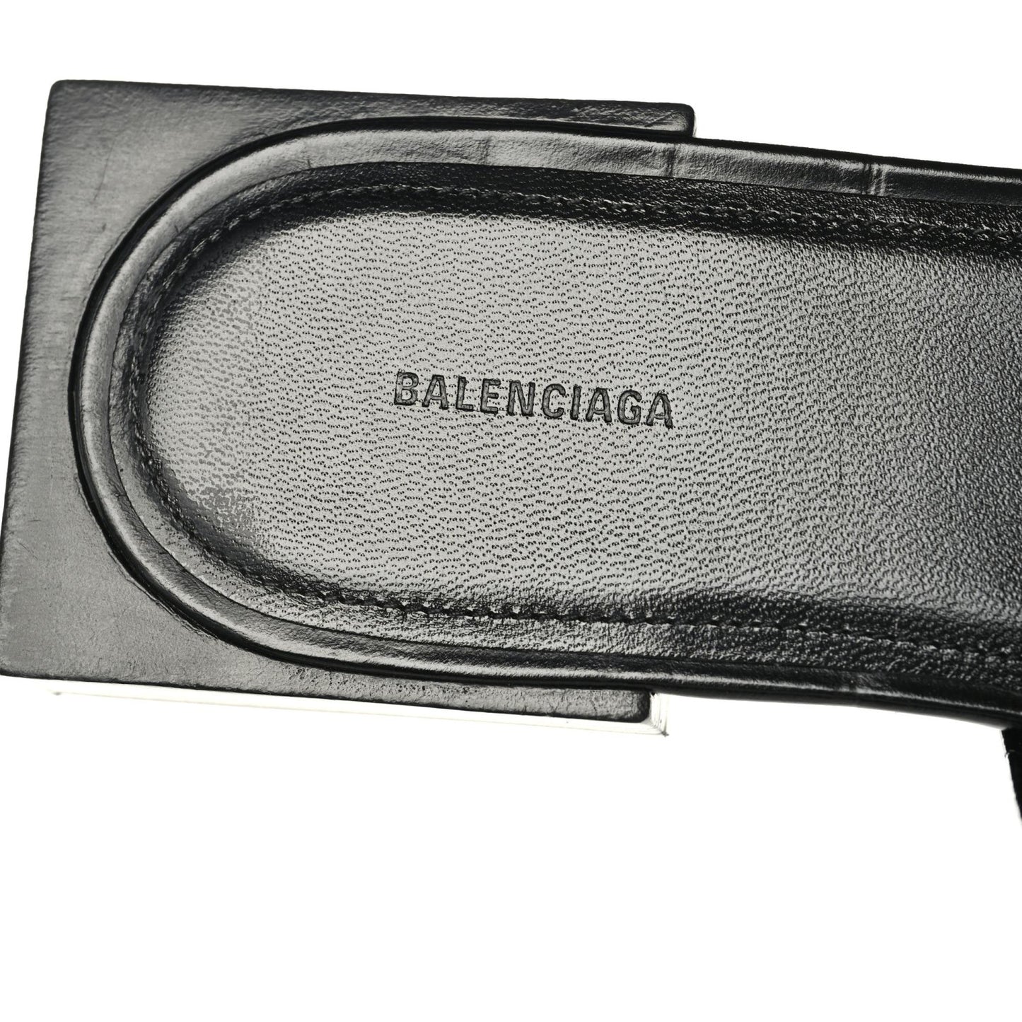 Calfskin Logo Crocodile Embossed Box 5mm Slide Sandals 37 Black White