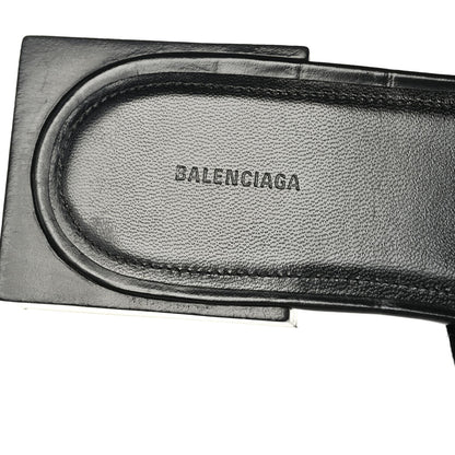 Balenciaga Calfskin Logo Crocodile Embossed Box 5mm Slide Sandals 37 Black White 7 of 10