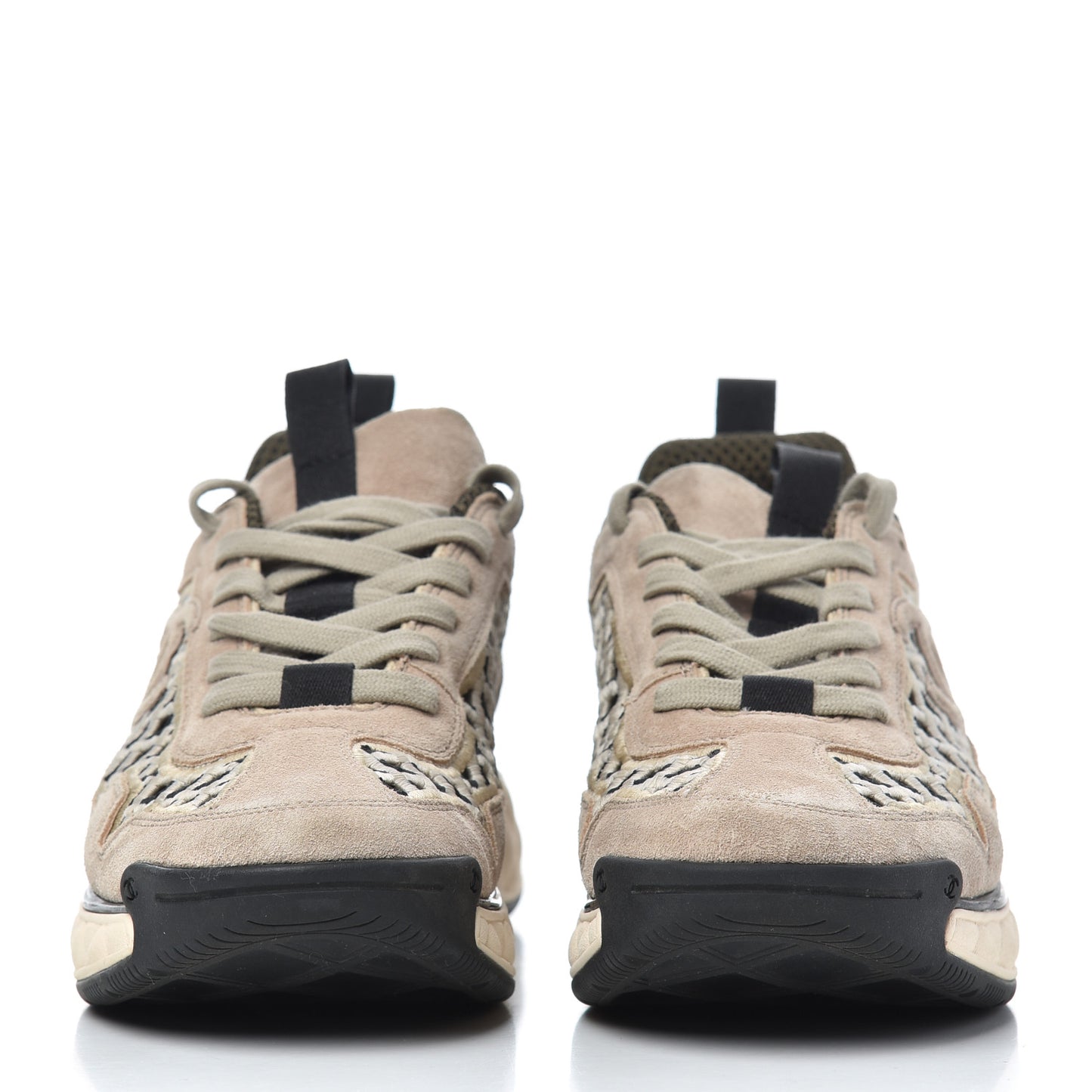Suede Calfskin Embroidered CC Sneakers 38 Beige Black