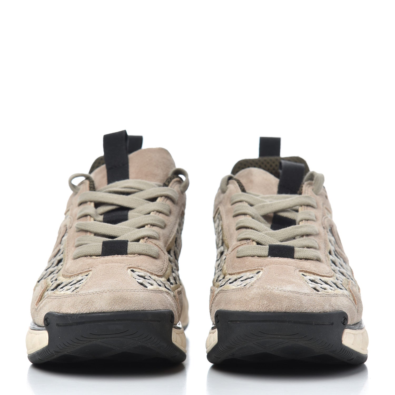 Chanel Suede Calfskin Embroidered CC Sneakers 38 Beige Black 2 of 18