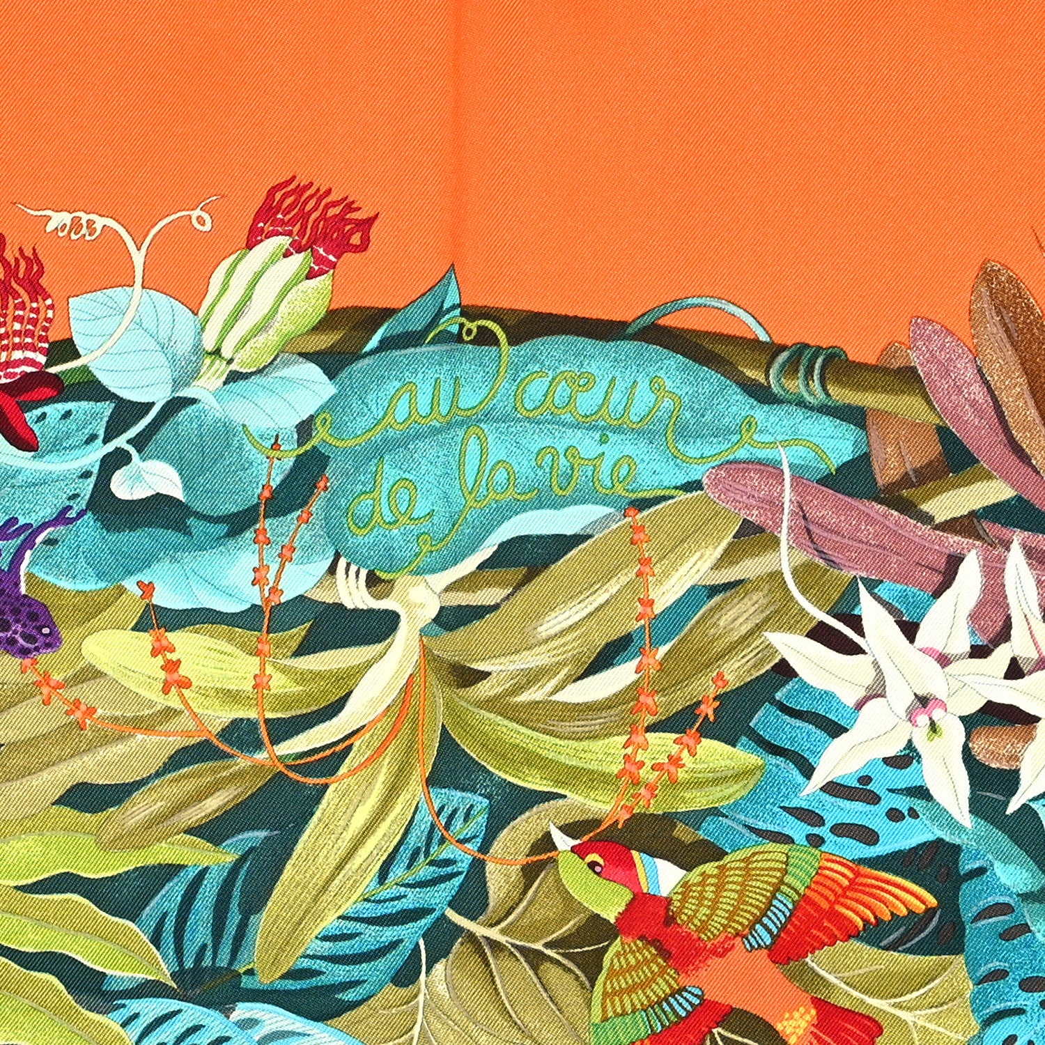 Hermes Silk Au Coeur de la Vie Scarf 90 Orange 5 of 6