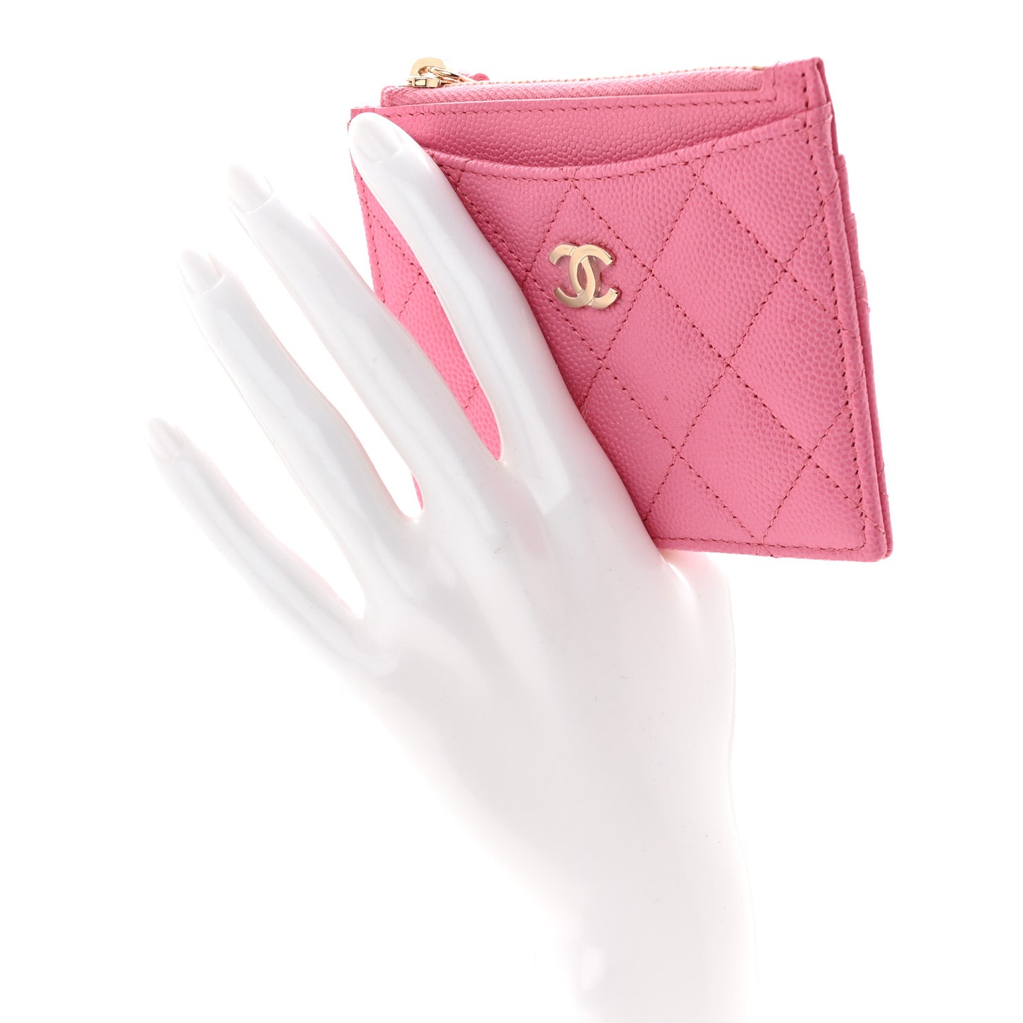 Caviar Quilted CC Zip Card Holder Pink