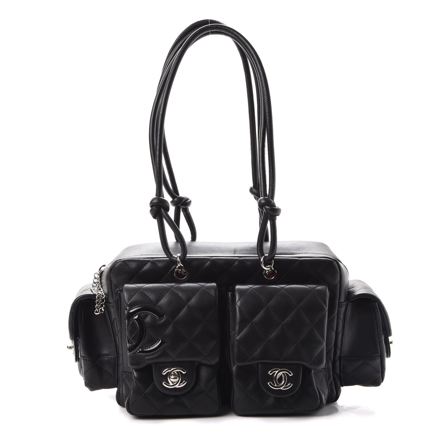 Calfskin Quilted Small Cambon Multipocket Reporter Black