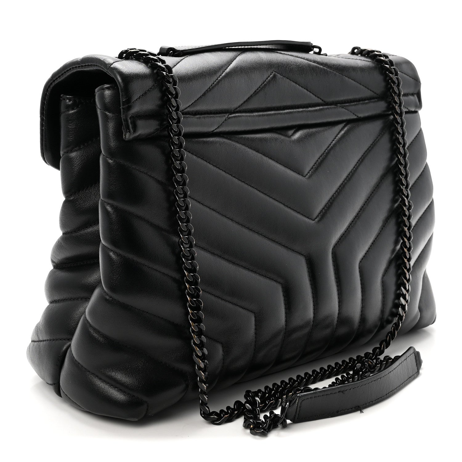 Saint Laurent Calfskin Y Quilted Monogram Medium Loulou Chain Satchel Black 3 of 9