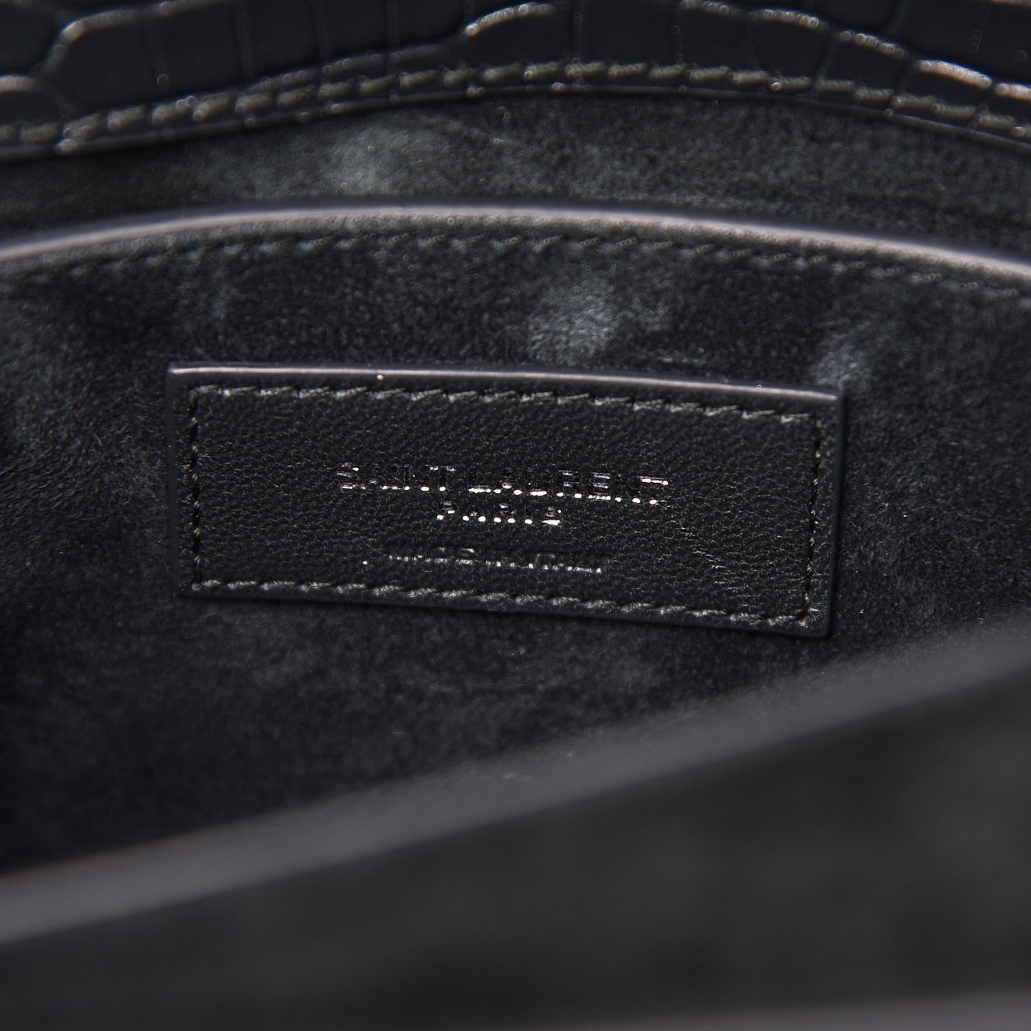 Saint Laurent Calfskin Crocodile Embossed Medium Monogram Sunset Dark Green 7 of 10