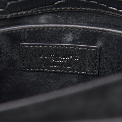 Saint Laurent Calfskin Crocodile Embossed Medium Monogram Sunset Dark Green 7 of 10