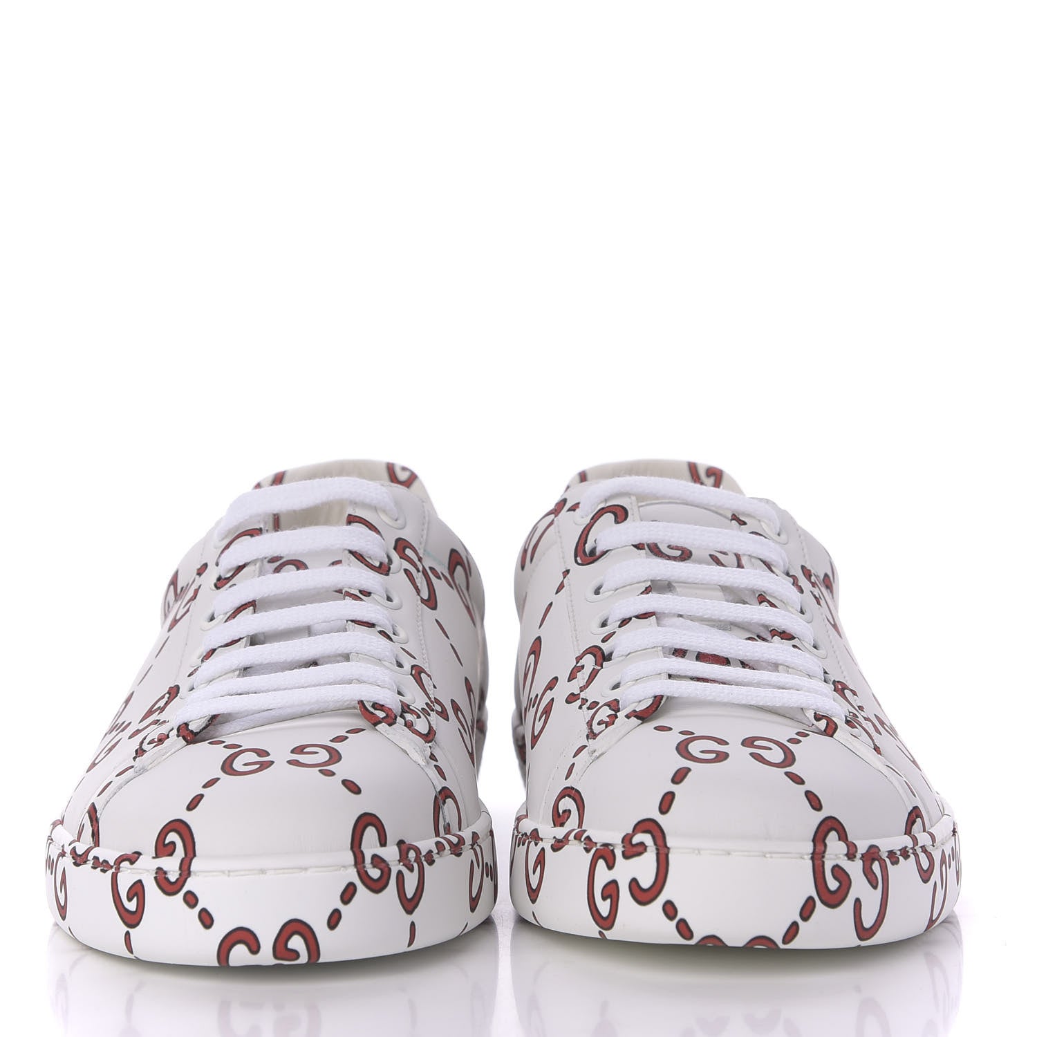 Gucci Calfskin GucciGhost Print Mens Ace Sneakers 8 White Hibiscus Red 3 of 11