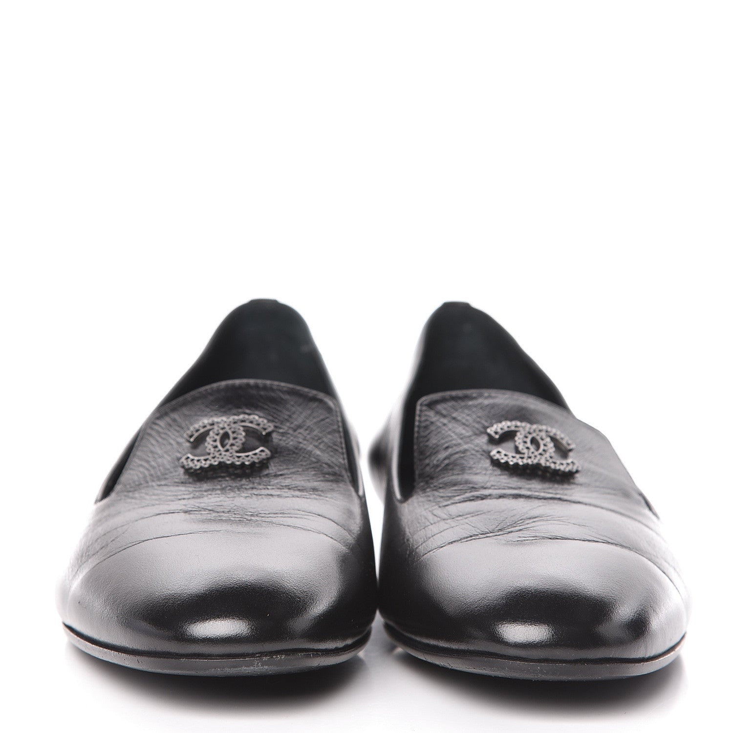 Chanel Lambskin CC Mocassin Loafers 37.5 Black 2 of 14