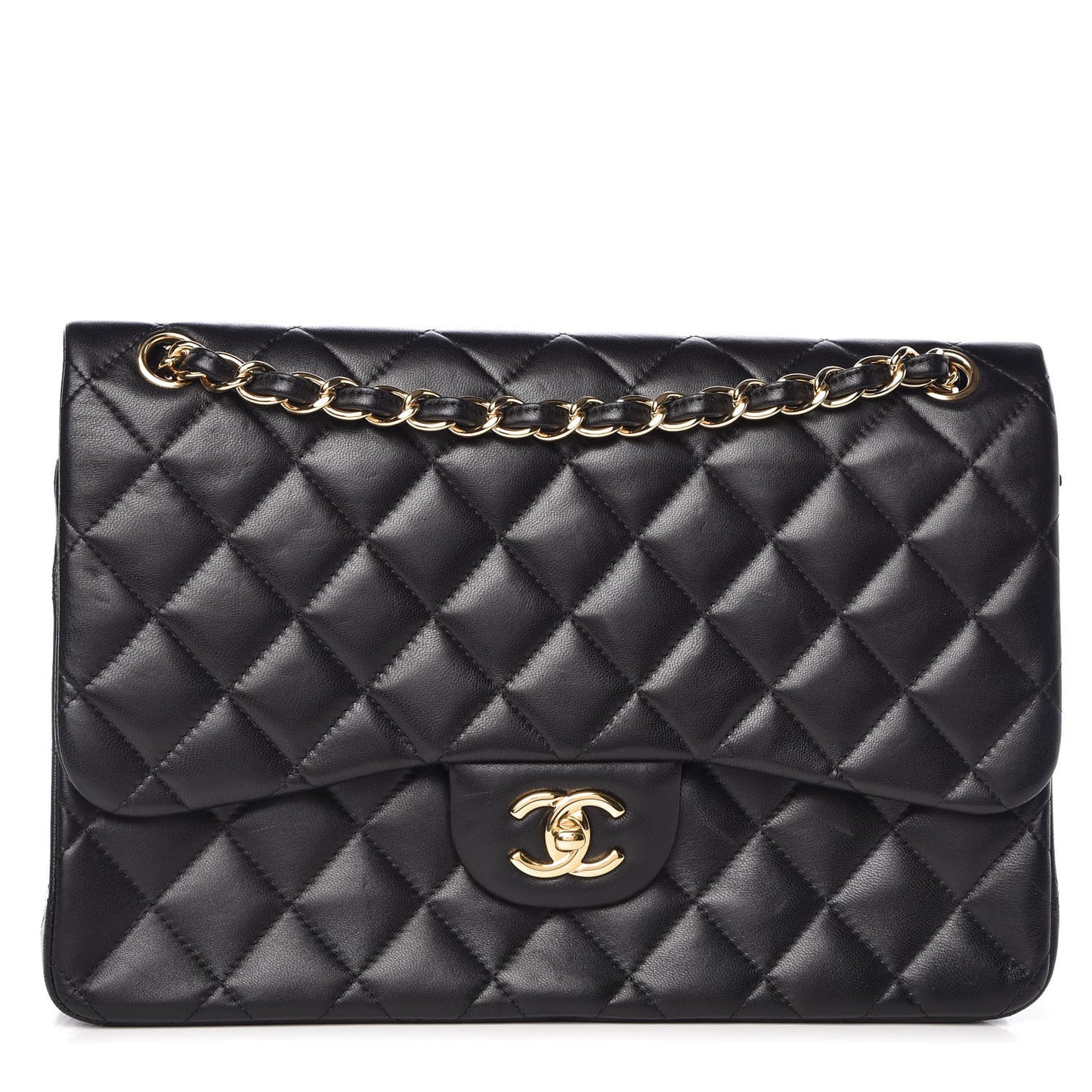 Lambskin Quilted Jumbo Double Flap Black