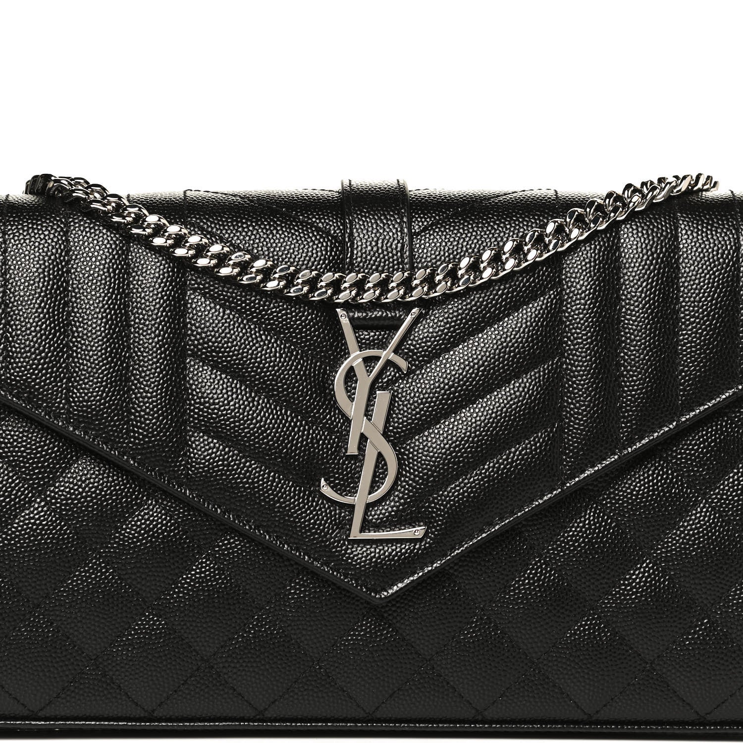Saint Laurent Grain De Poudre Mixed Matelasse Triquilt Monogram Chain Wallet Black 7 of 10
