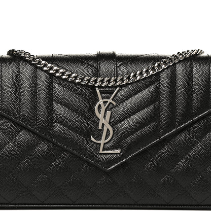 Saint Laurent Grain De Poudre Mixed Matelasse Triquilt Monogram Chain Wallet Black 7 of 10
