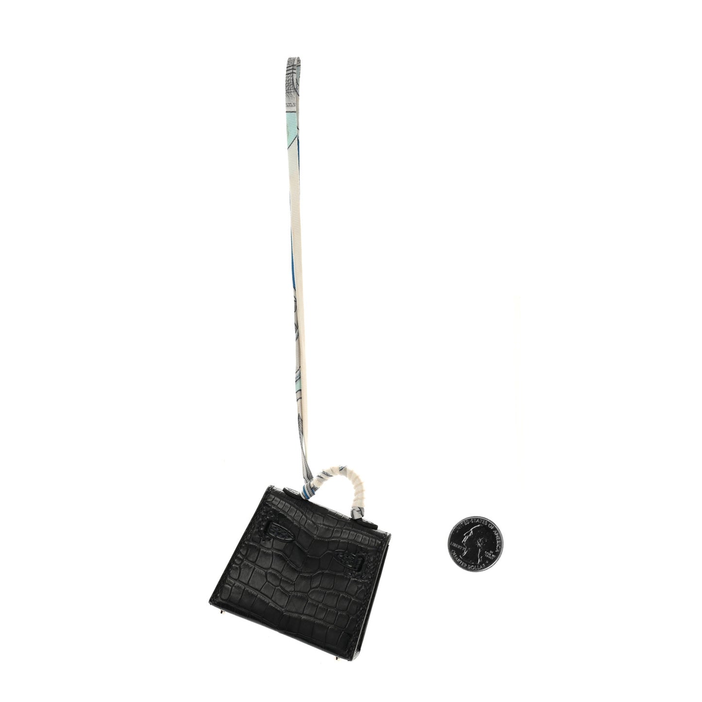 Matte Alligator Mini Kelly Twilly Bag Charm Bleu Indigo