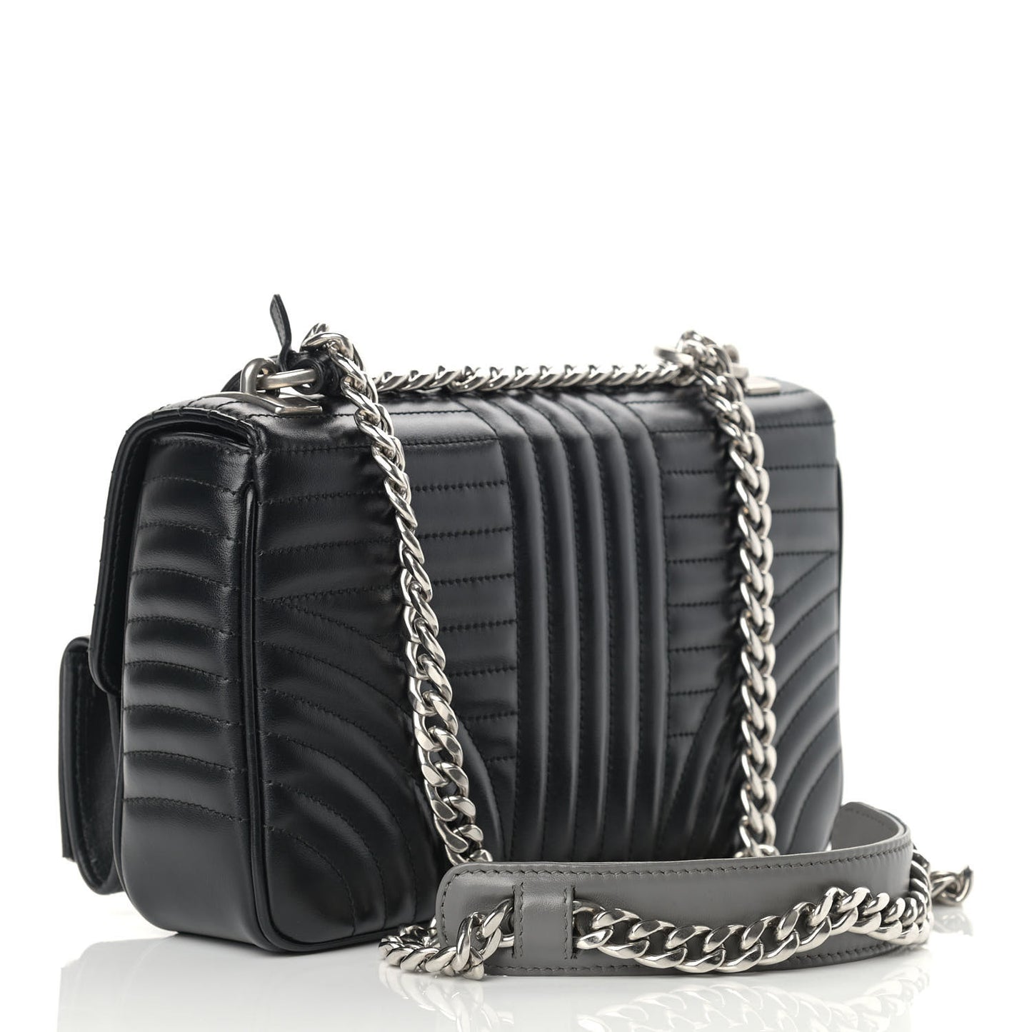 Soft Calfskin Impunture Diagramme Medium Chain Flap Shoulder Bag Black
