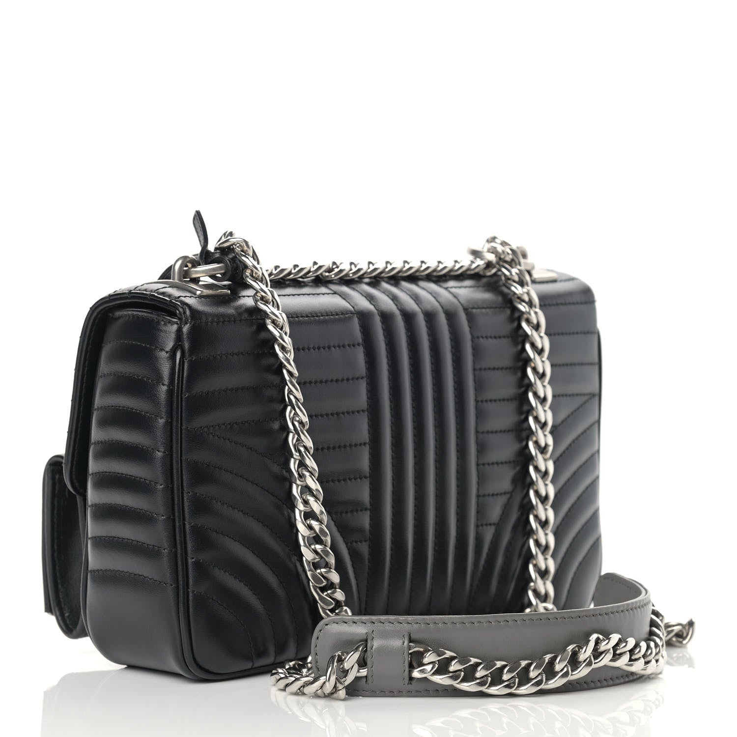 Prada Soft Calfskin Impunture Diagramme Medium Chain Flap Shoulder Bag Black 3 of 12