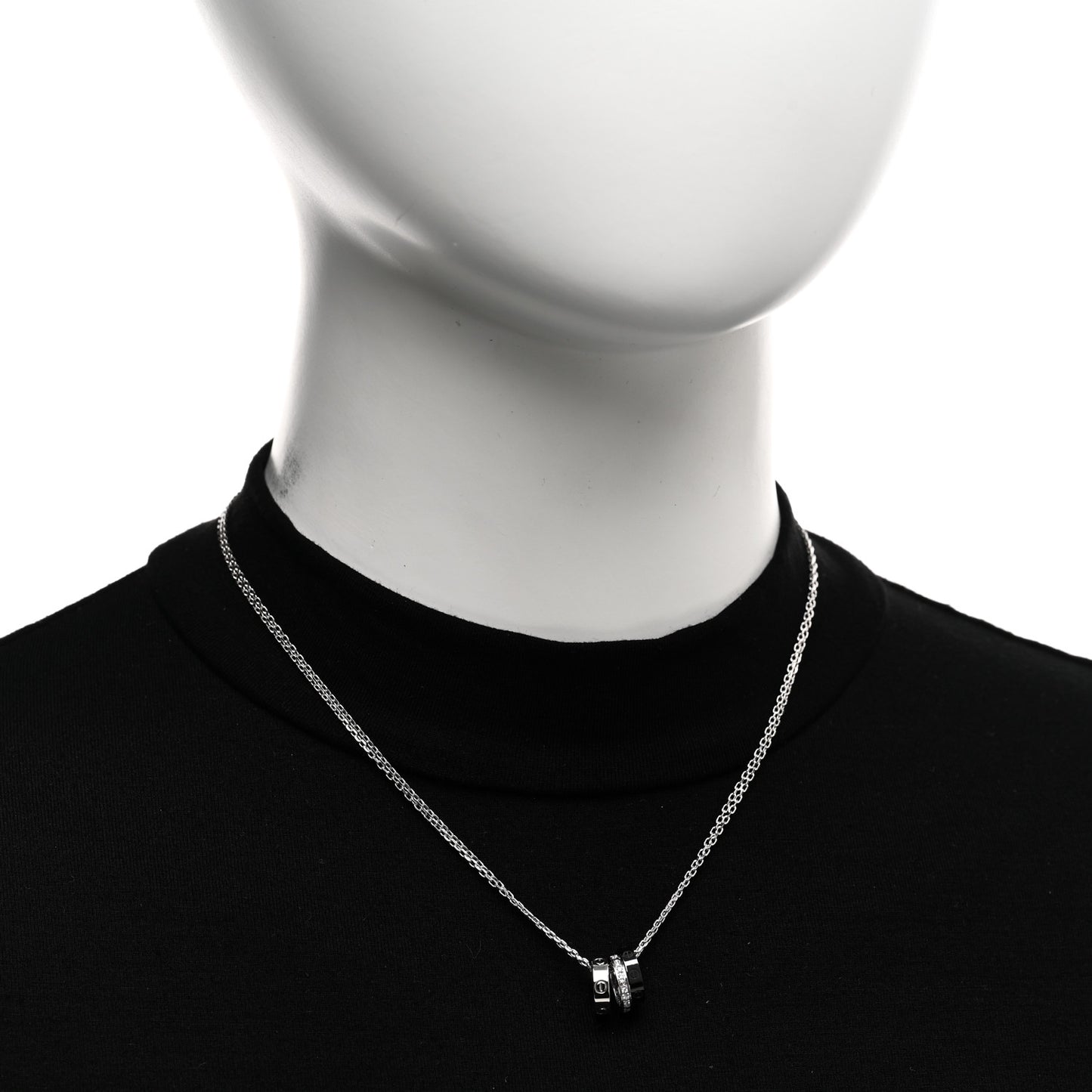 18K White Gold Ceramic Diamond Three Ring LOVE Necklace