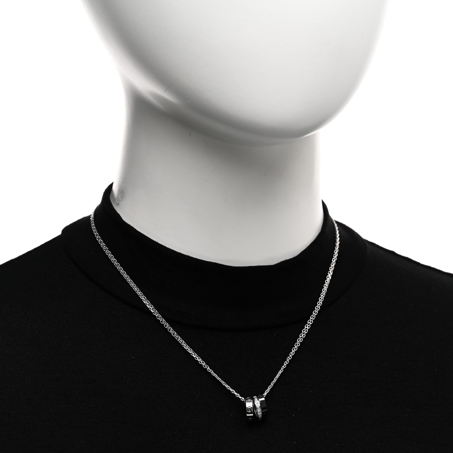 Cartier 18K White Gold Ceramic Diamond Three Ring LOVE Necklace 2 of 5