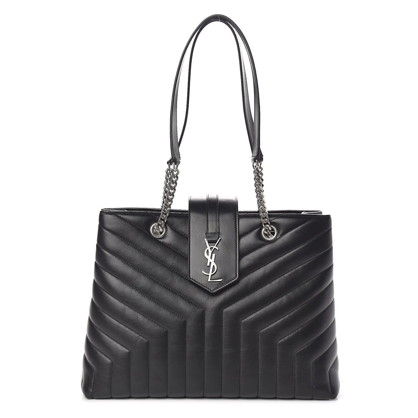 Calfskin Y Quilted Monogram Large Loulou Shopper Black