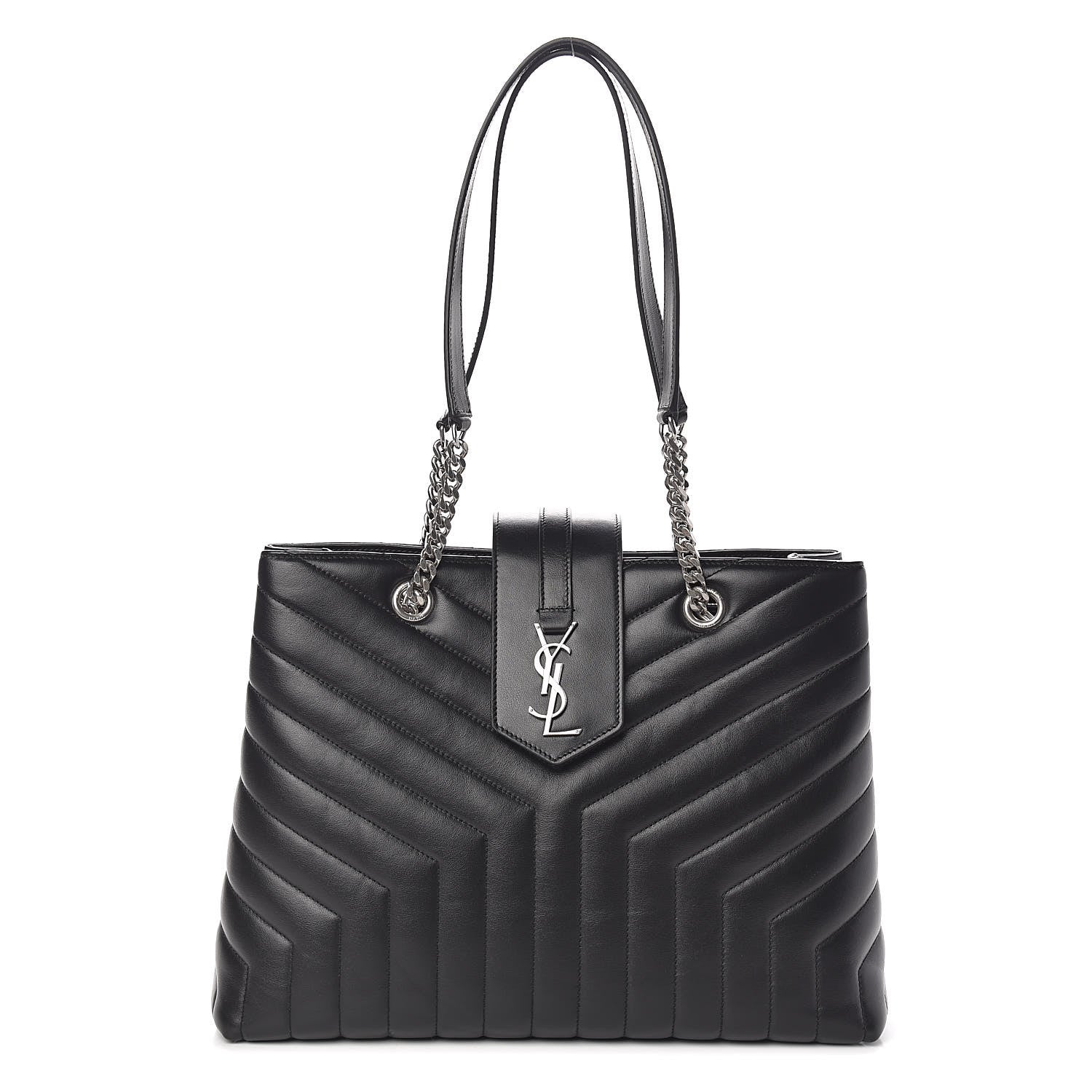 Saint Laurent Calfskin Y Quilted Monogram Large Loulou Shopper Black 1 of 10