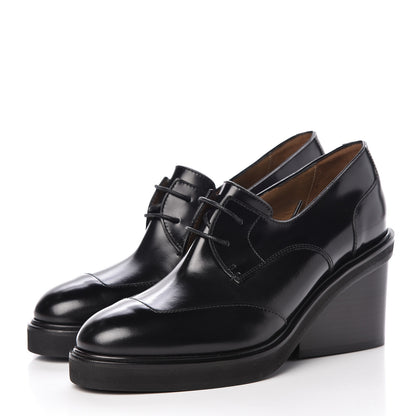Hermes Tuscan Calfskin Nadege 70 Derby Pumps 37 Black 4 of 9